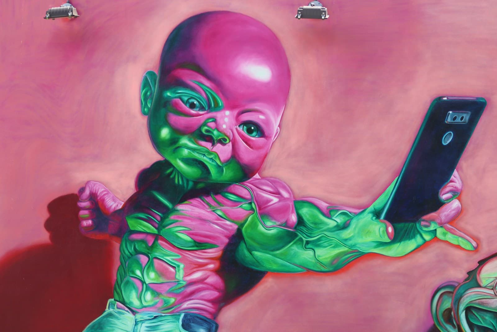 Baby holding smartphone mural, Wynwood